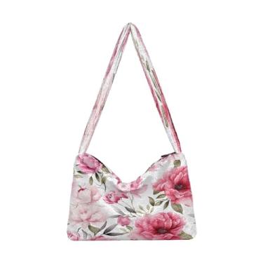 Imagem de Bolsa de ombro floral laranja e amarela em bege, bolsa com zíper, bolsa de ombro feminina, Floral floral em branco-1, One Size