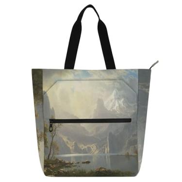 Imagem de GAIGEO Albert Bierstadt Bolsa feminina com pintura de cenário para trabalho, lona, praia, livro, bolsa com zíper, bolsa de viagem com compartimentos