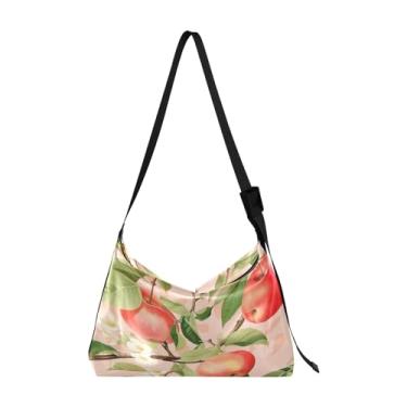 Imagem de GAIGEO Bolsa transversal de couro amores-perfeitos e flores em aquarela, bolsa transversal de couro com alça larga de couro, bolsa tiracolo masculina, Apple Branch in the Sunshine-2, One Size