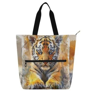 Imagem de Bolsa feminina de pintura em aquarela de tigre, bolsa de trabalho de lona, praia, livro com zíper, bolsas para o dia a dia, presente para amantes de livros