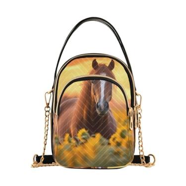 Imagem de GAIGEO Bolsas transversais femininas com folhas de palmeira tropicais verdes, bolsas transversais modernas, bolsa de viagem transversal feminina, Cavalo nascer do sol no campo de girassóis - 3, One