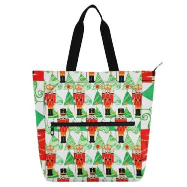 Imagem de GAIGEO Sacola feminina vermelha quebra-nozes verde árvores de trabalho bolsa escolar de lona com zíper bolsas médias com compartimentos