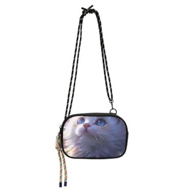 Imagem de Bolsa tiracolo branca gatinho fofo gato pequeno bolsa feminina bolsa de ombro pequena bolsa feminina para celular