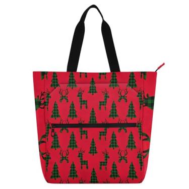 Imagem de Bolsa de trabalho feminina com estampa de árvore de Natal de rena com zíper, bolsa de praia, professores, livros, presentes