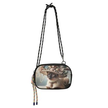 Imagem de TSENQUE Bolsas transversais pequenas bolsas femininas bolsas para celular bolsas de verão bolsas de ombro bonito gato siamês impressão engraçada