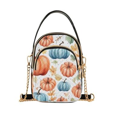 Imagem de Bolsa tiracolo feminina Nebula é azul e roxa com estrelas, bolsa tiracolo moderna pequena com alça, Abóboras em aquarela - 3, One Size