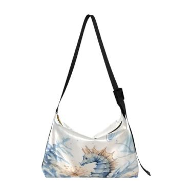 Imagem de GAIGEO Bolsa de ombro de couro para futebol e futebol, bolsas de ombro femininas, bolsa transversal grande, Marine Life Seahorse Seahorse Seaweed, One Size