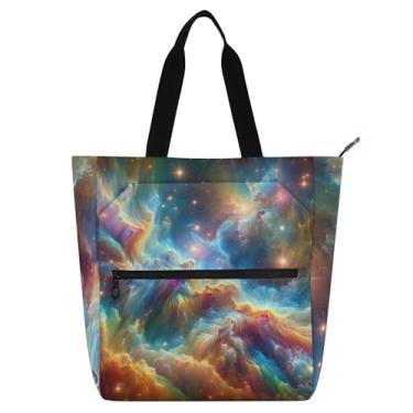 Imagem de GAIGEO Sacolas de trabalho coloridas com espaço de nebulosa estrelada para mulheres, bolsa de lona para livros de praia com zíper, bolsas para professores, amantes de livros