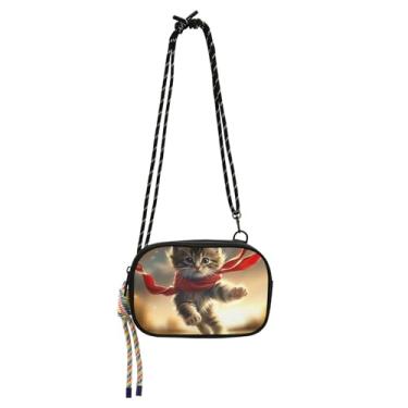 Imagem de Bolsa pequena tiracolo feminina fofa gatinha engraçada bolsa para celular com alça mini bolsas modernas sobre os ombros