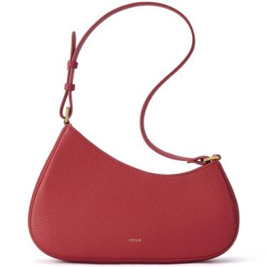 Imagem de Bolsa de ombro para mulheres, bolsa pequena e fofa de couro, bolsa de mão crescente moderna com zíper, bolsa leve para sair, Vermelho, One Size