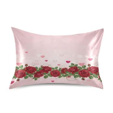 Imagem de Blueangle Fronha de cetim refrescante para cabelo e pele, fronha rosa dos namorados, tamanho Queen 51 x 76 cm com fecho de envelope (351)