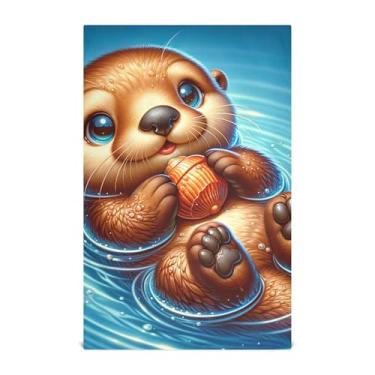 Imagem de Conjunto de toalha de prato de cozinha com estampa de animal fofo de lontra marinha toalha de chá de mão decorativa panos de prato fofos panos absorventes macios 45 x 71 cm, 1 pacote