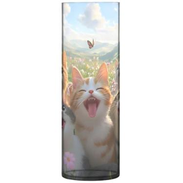 Imagem de Gatos fofos engraçados vasos de centro de cilindro floral para mesa vaso redondo fofo personalizado floral decoração de sala de estar, 30 cm x 9,9 cm
