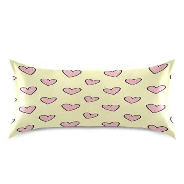 Imagem de Blueangle Fronha de cetim refrescante para cabelo e pele, capa de travesseiro de corações rosa dos namorados, tamanho king 50,8 x 101,6 cm com fecho de envelope (812)