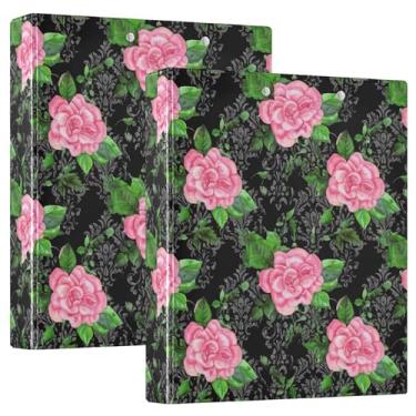 Imagem de Fichários de rosas verdes e folhas florais pretas de 3,8 cm, 3 anéis, 200 folhas, impressão artística, fichário planejador, 31,5 x 27 x 6 cm, 1 pacote