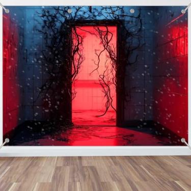 Imagem de KUKUSOUL Pano de fundo de Halloween de 3 x 2,8 m, cenários de floresta de terror, decoração de festa noturna de Halloween assustadora, banner, adereços de estúdio fotográfico, decoração de cabine