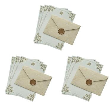 Imagem de Envelopes A6 vintage multicoloridos, pacote com 10 – Papelaria de veludo para cartas de amor e convites (1 envelope bege + 3 folhas de papel rosa branca + 1 pedaço de adesivo de verniz/3 peças)