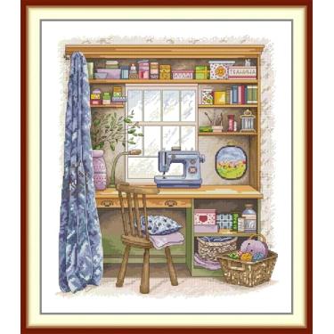 Imagem de Maydiyer Kits de ponto cruz contados para adultos, kits de bordado de padrão não impresso de 14 quilates para iniciantes, conjunto fácil de ponto de cruz DMC Threads bordado - Tigre com uma guirlanda