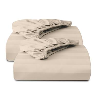 Imagem de Pacote com 2 lençóis 100% algodão egípcio, tamanho casal, 600 fios, lençol de baixo de cetim com bolso profundo de 20,3 a 40,6 cm, macio, respirável, confortável e de qualidade hoteleira (completo