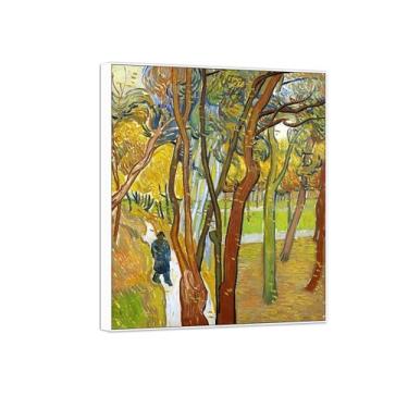 Imagem de BMZFYBS Vincent van Gogh Famosa pintura em tela de arte de parede pronta para pendurar Jardim do hospital. Imagem em moldura branca para decoração de sala de estar 60 x 75 cm 24 x 29 pol