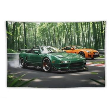Imagem de HouLaiZhe JDM Tapeçaria de carro vintage Nsx Vs 350z Drift Car Jdm pendurado na parede quarto decoração de casa tapeçarias estética piquenique decoração de parede arte de parede para dormitório sala