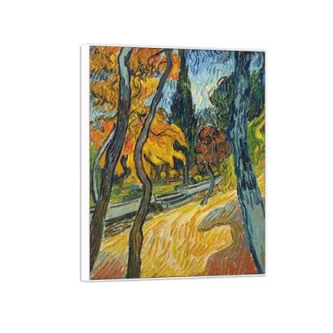 Imagem de BMZFYBS Vincent van Gogh Famosa pintura em tela de arte de parede pronta para pendurar Árvores no jardim. Imagem em moldura branca para decoração de sala de estar 70 x 90 cm 27 x 35 pol