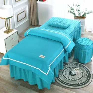Imagem de Conjunto de lençóis de mesa de massagem, 4 peças, capa de cama de salão de beleza, simples, cor sólida, salão, spa, beleza, respirável, fumigação, massagem, mesa, saia, roupa de cama, fronha, fronha