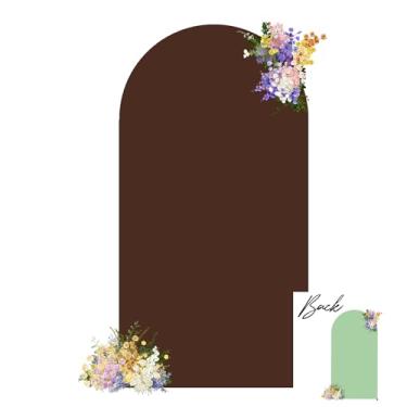 Imagem de Capa de fundo de arco verde e marrom, 1,8 m, para casamento, cenário elástico, festa de aniversário, arco marrom, elastano, balão, banquete, nupcial, chá de bebê, foto de fundo