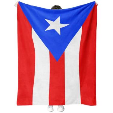 Imagem de Cobertor de bandeira de Porto Rico, manta macia e felpuda para viagens e casa, design vermelho branco azul (127 x 101 cm)