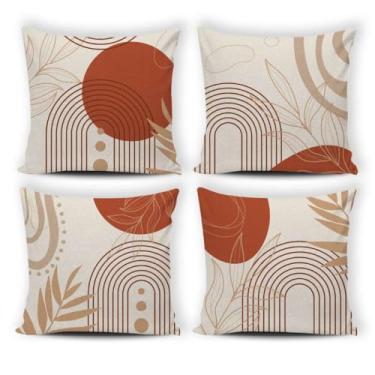 Imagem de Kit 4 Almofadas Digitais Cheias 42x42cm – Capas Sublimação Oxford Personalizadas, Zíper Invisível, Sofá e Cama(FOLHA MODERNA - TERRA COTA)