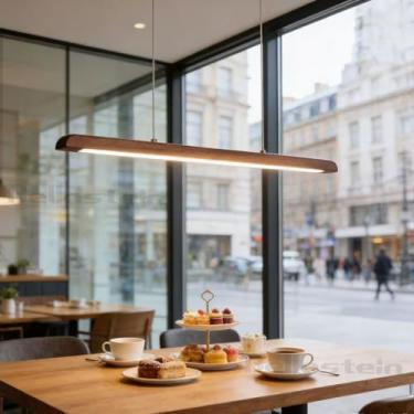 Imagem de Luminária pendente linear de LED, iluminação para ilha de cozinha, luminária pendente moderna de madeira com LED, dimerizável e ajustável, com controle remoto para sala de jantar, decoração
