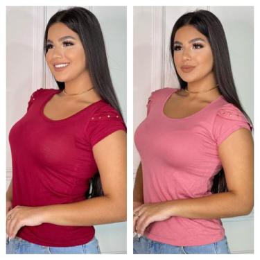 Imagem de Kit 2 Blusas Femininas detalhe na manga - GK TODA BELA, Vermelho, Rose
