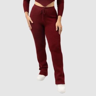 Imagem de Calça Feminina Pantalona Tricot Modal Wed Leg Cintura Alta Inverno Alt