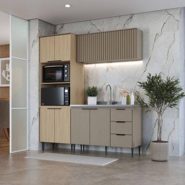 Imagem de Cozinha Modulada Ripada com Vidro 3 Pecas sem Pia Lavinia J Carvalho