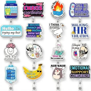 Imagem de 16 peças carretel de crachá de enfermeira a granel engraçado suporte de crachá de enfermagem médica pacote retrátil fofo raio-X farmácia de ganso bobo cérebro sapo radiologia RN CNA acessórios clipe