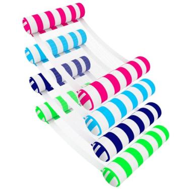 Imagem de Pacote com 4 boias infláveis para piscina, rede de água tamanho adulto, almofada flutuante de água 4 em 1, fileira flutuante, círculo, cadeira inflável para piscina, para festas de verão e férias na