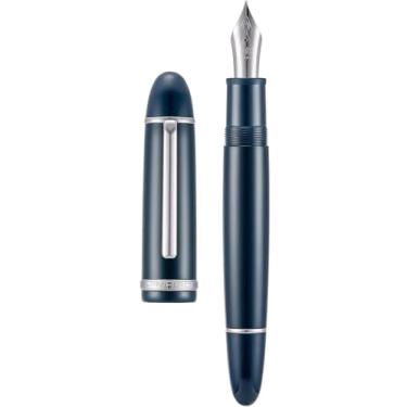 Imagem de AEHON Caneta-tinteiro de resina colorida de 0,5 mm, ponta fina, escrita suave, elegante, papelaria, canetas de presente para material de escritório (clipe prateado azul escuro, F)