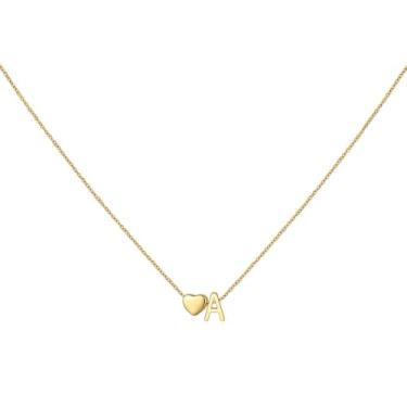 Imagem de brenstof Colar feminino com inicial de coração dos EUA - Colar com pingente de letra A banhado a ouro 18K delicados colares de coração minúsculos colares de inicial para presentes de aniversário para