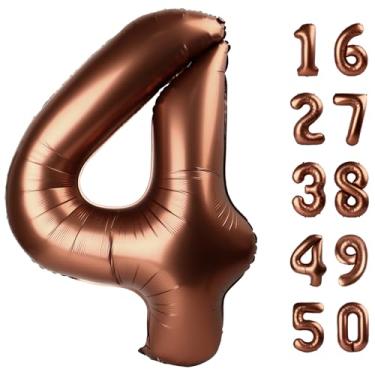 Imagem de 40 polegadas grandes marrom escuro 4 números de balão chocolate grande folha número balões gigante hélio feliz 14º aniversário decorações para homens e mulheres, suprimentos de festa de aniversário