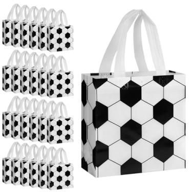 Imagem de Pasonly 24 peças de sacos de brindes de futebol, sacos de presente para lanches de equipe com alças, sacos de lembrancinha de festa à prova d'água para suprimentos de aniversário esportivos, 19 x 19