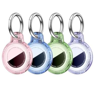 Imagem de MOLOSLEEVE Pacote com 4 para suporte de AirTag, pacote completo para AirTag, capa à prova d'água para Apple para AirTag, capa com chaveiro, fivela giratória de policarbonato rígido, rosa/azul/verde