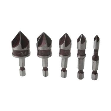 Imagem de Conjunto De Brocas Escareadoras HSS De 82 Graus, 5 Lâminas, Haste Hexa