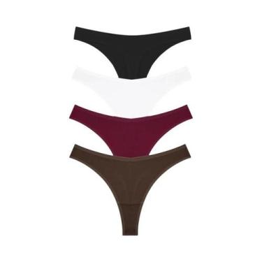 Imagem de Tangas De Algodão Listradas Femininas De Cintura Baixa 4PCS Sexy G-Str