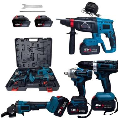 Imagem de Kit 4 Ferramentas Eletrica Parafusadeira Martelete Furadeira Esmerilha