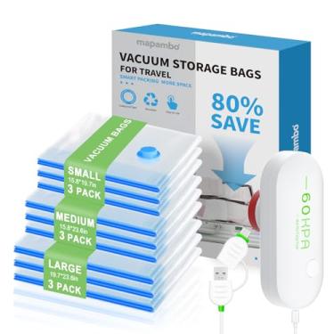 Imagem de Mapambo Pacote com 9 sacos de vácuo de viagem com bomba USB, sacos de embalagem a vácuo para viagem e bagagem, sacos de vedação a vácuo economizadores de espaço para roupas, Cruise Essentials, bolsas