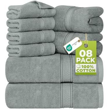 Imagem de Utopia Towels Conjunto de toalhas premium de 8 peças, 2 toalhas de banho, 2 toalhas de mão e 4 toalhas de rosto, 600 g/m² 100% algodão cardado, altamente absorventes para banheiro, academia, hotel e