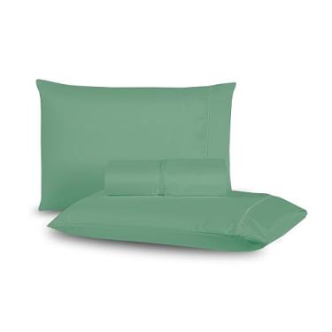 Imagem de Jogo de Lençol 03 Peças 400 Fios Ponto Palito Toque Macio (Verde, Queen)