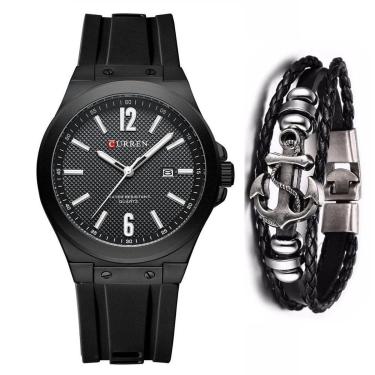Imagem de Relógio Curren Luxo Casual Masculino + Pulseira Couro Âncora-Masculino