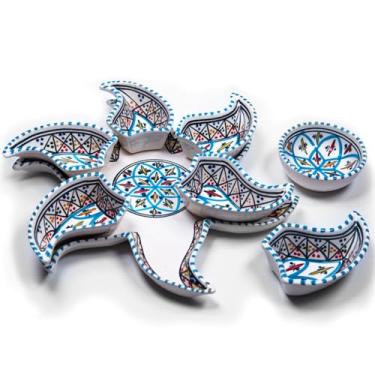 Imagem de Kamsah Travessa de servir, bandeja, conjunto de pratos para entretenimento - Pratos de servir aperitivos em forma de estrela de cerâmica pintada à mão, prato para celebrações, festas e eventos para