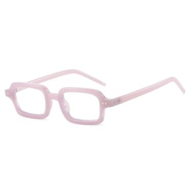 Imagem de Óculos de grau pequenos, retangulares, coloridos, com lentes transparentes, para mulheres e homens, com rebites (rosa transparente).